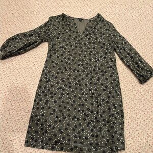 Floral Olive Green, black  and White Dress